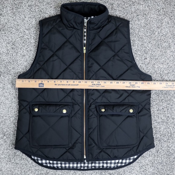 J Crew Quilted Puffer Vest Black Gingham Lined Zipper Pockets Womens Large - Picture 5 of 9